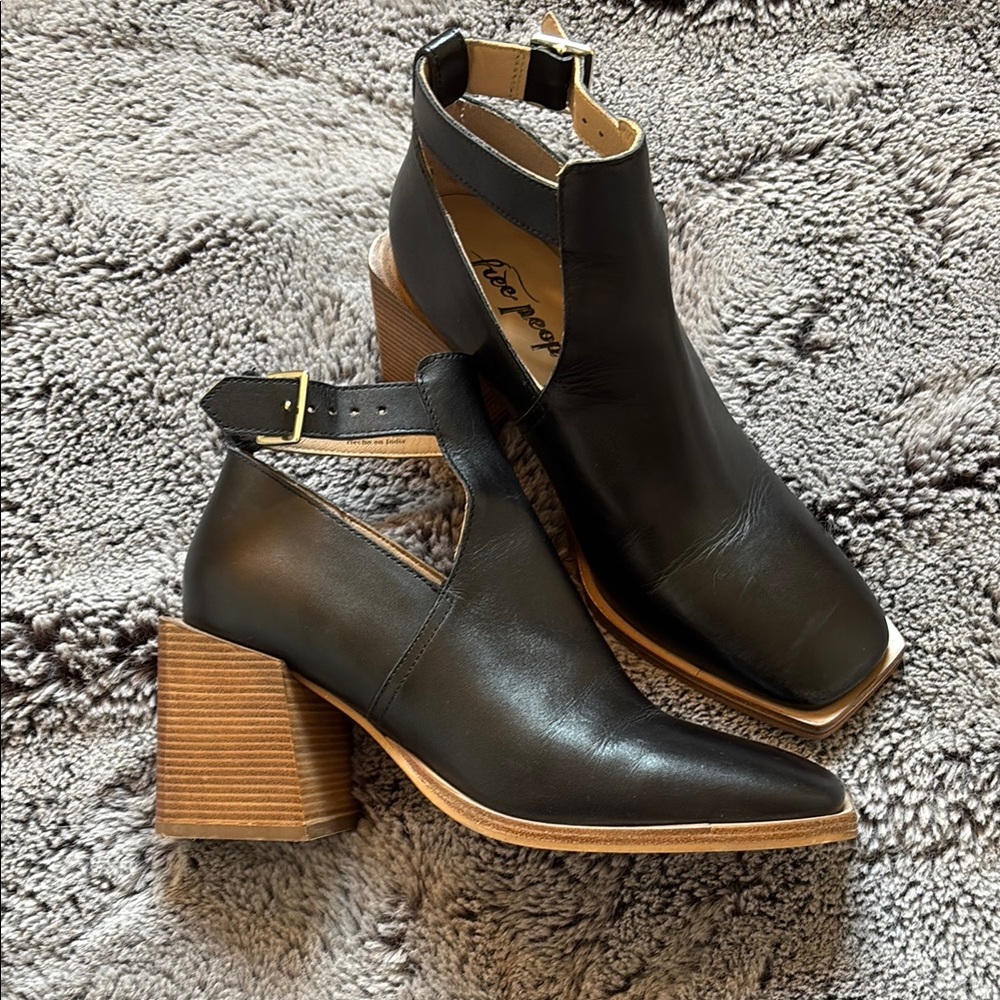 Free People Black Boots with Wooden Block Heel